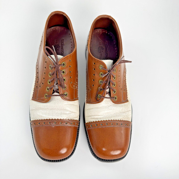Brown & White Cap Toe 2 Tone 70s Vintage Brogues Size 9.5M 12W Oxford Rockabilly - Picture 1 of 9